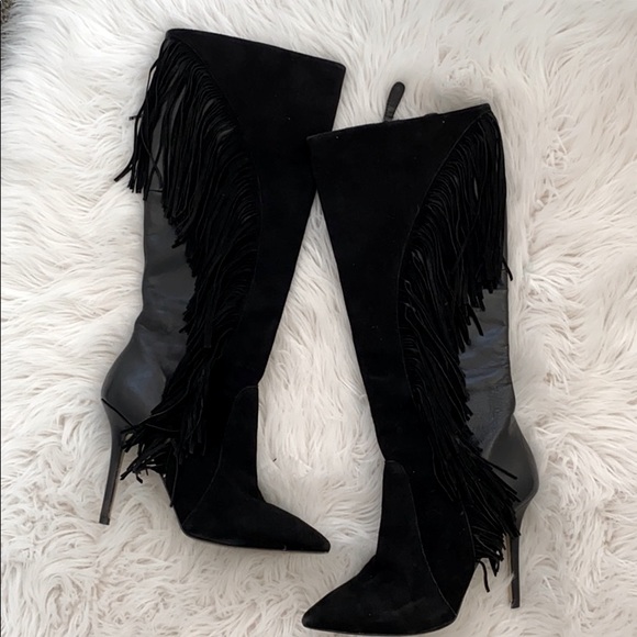 Black leather & suede high heel boots - Picture 2 of 9